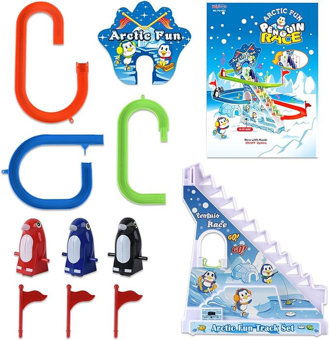 Ensemble de toboggans Arctic Fun : piste de glisse, pingouins grimpeurs d'escaliers