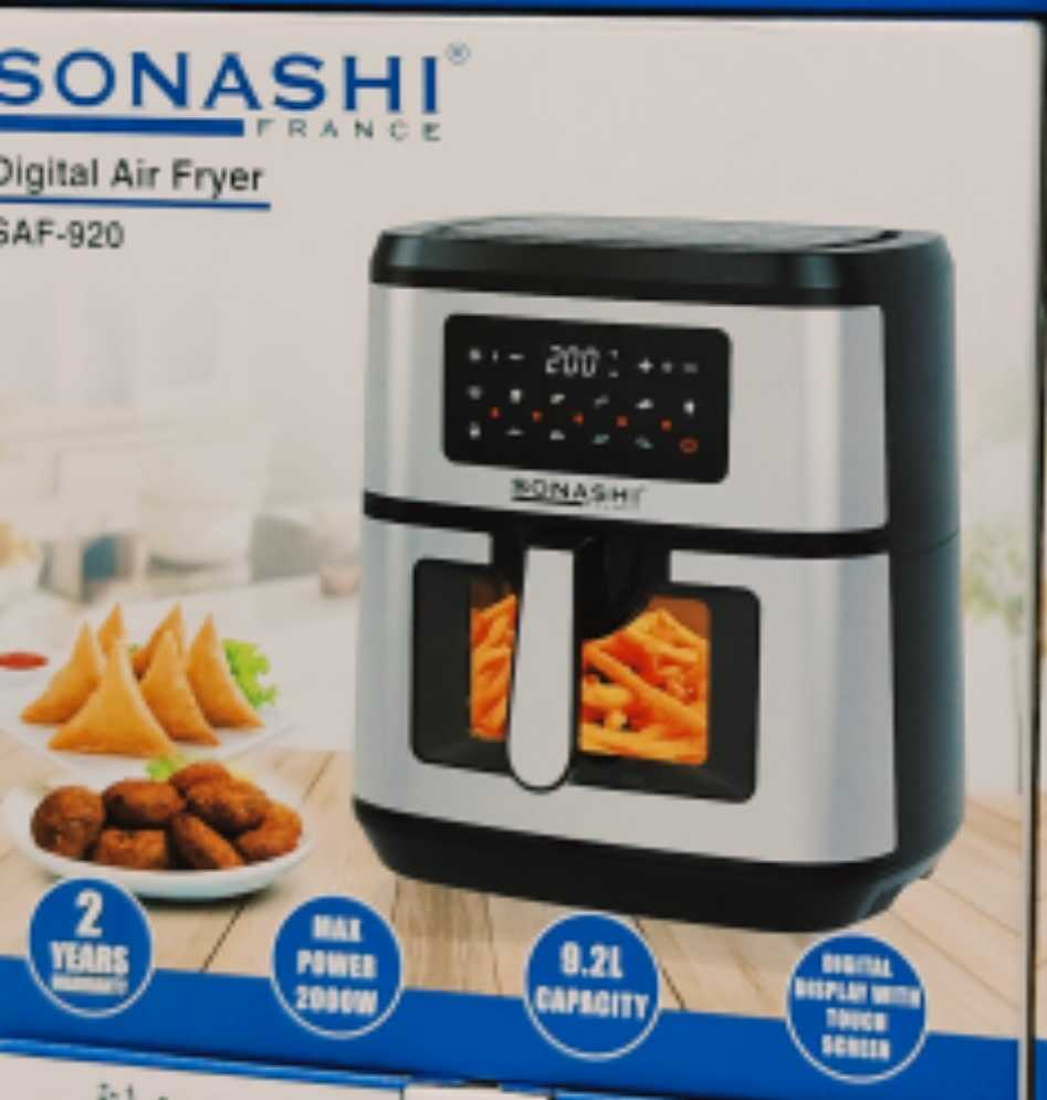 Sonashi Friteuse À Air Numérique 9.2L 2000W -08 Programmes - SAF-920 Noir/Argent