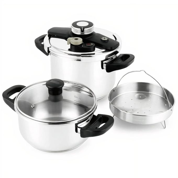 Elseb Cocotte 4 et 6 ou 4 et 7 Litres 7 pièces 7en 1 Inox 18/10 Originals
