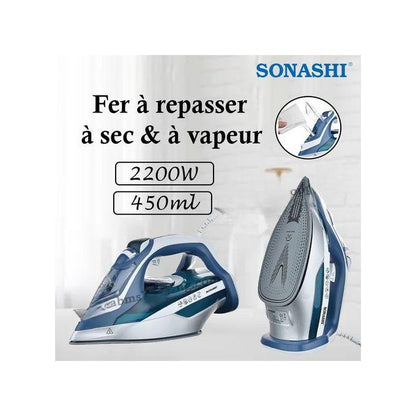 Sonashi Fer à repasser à sec & à vapeur 2200W -450ml-5082C-Blanc/Vert/bleu