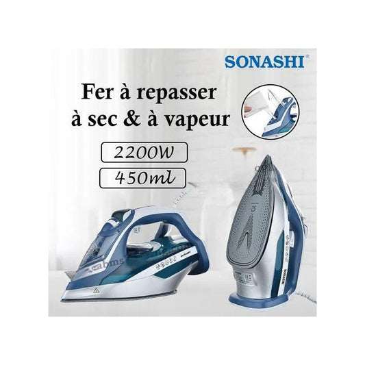Sonashi Fer à repasser à sec & à vapeur 2200W -450ml-5082C-Blanc/Vert/bleu