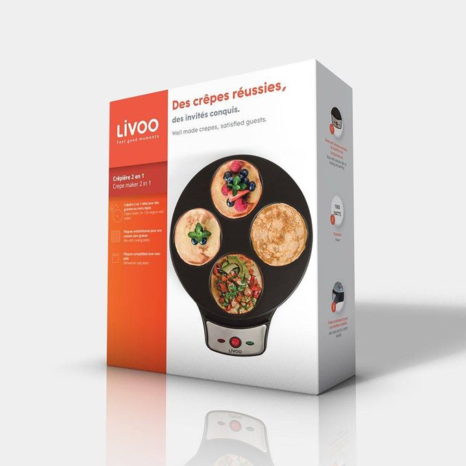 LIVOO Crêpière Électrique 2 en 1 – 1000W – Produit Original France 🇫🇷