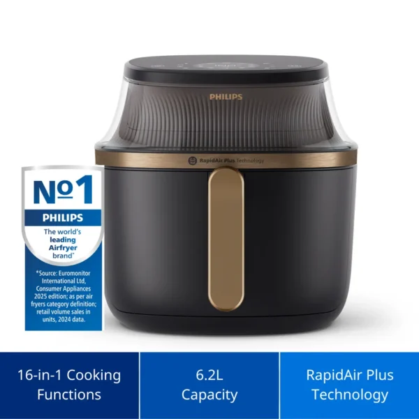 PHILIPS Airfryer Série 3000 6,2L 1700W | Fenêtre de Cuisson, 12/16 Programmes | NA332/00