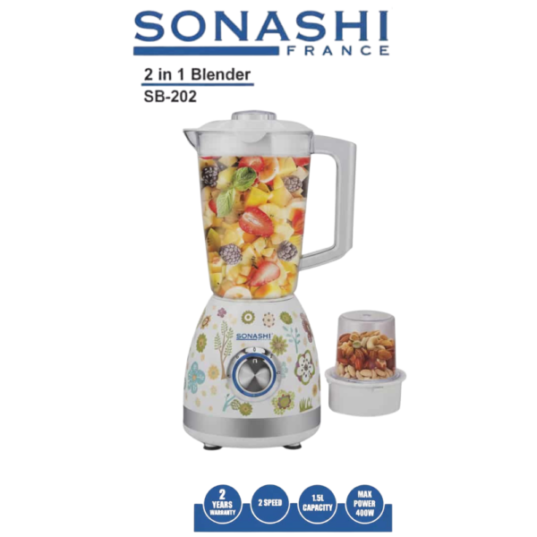 Sonashi Blender 1,5 Litres + Moulin A Café – 2 En 1 -SB-202