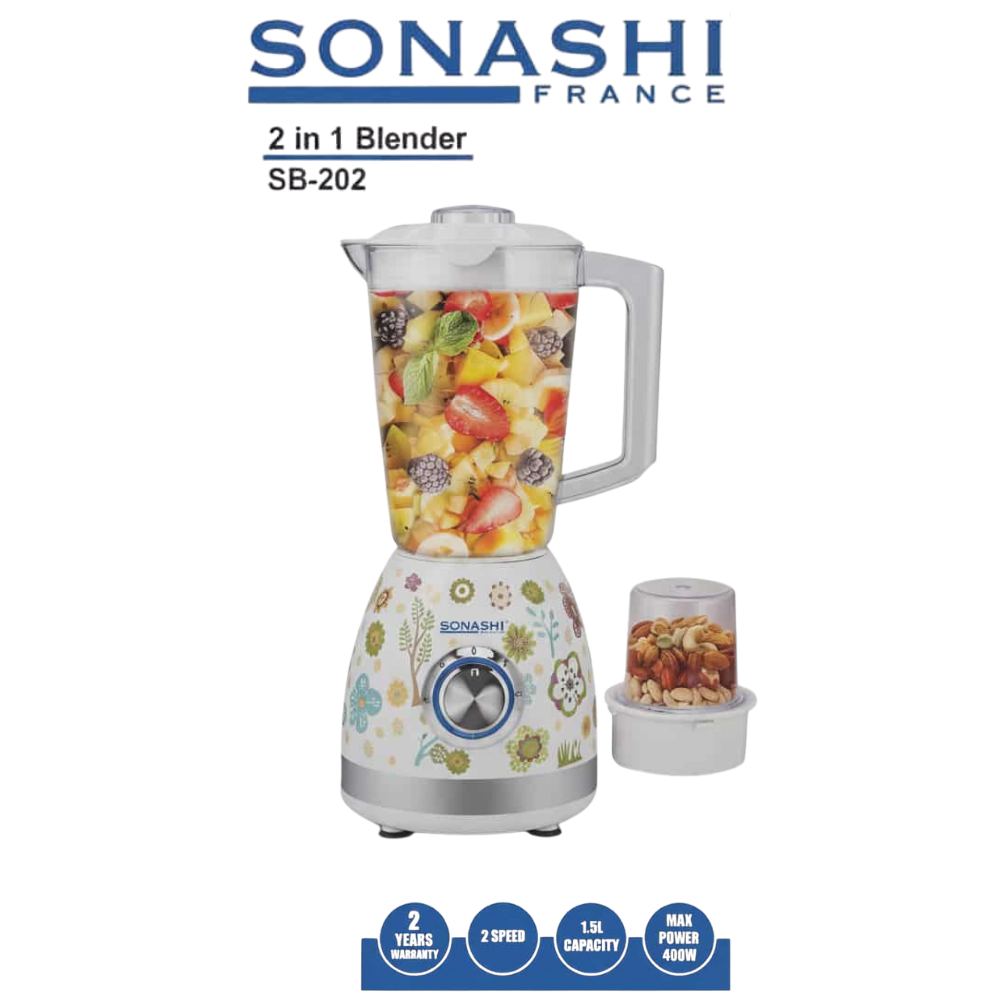 Sonashi Blender 1,5 Litres + Moulin A Café – 2 En 1 -SB-202 - Copy 2 Blender 2-en-1 Sonashi (1.5L) avec Moulin à Café – SB-202 – Image 1