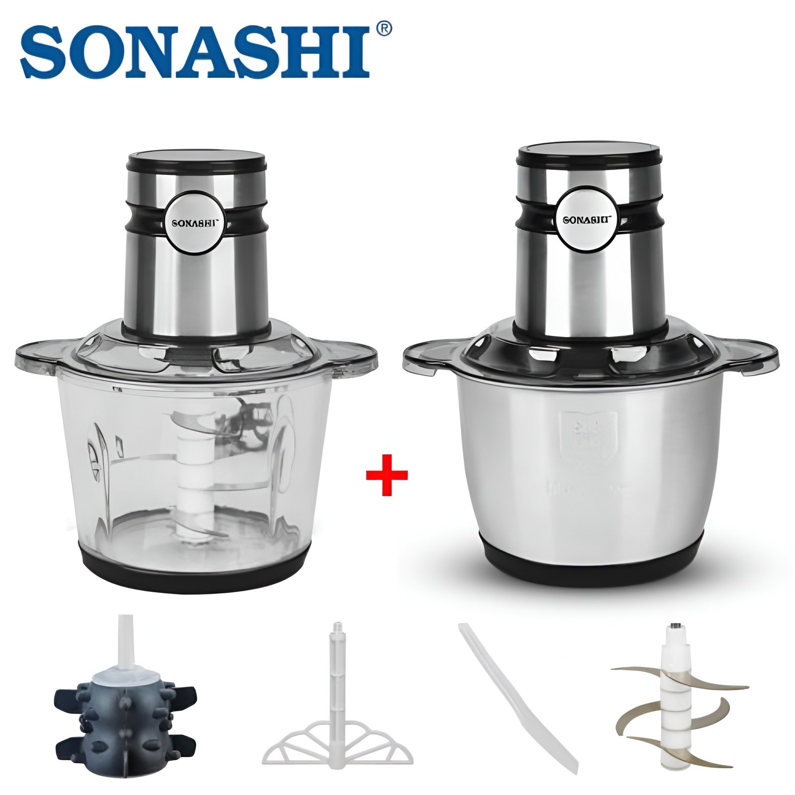 Hachoir Électrique SONASHI SMC-25 2 en 1 – 3L Inox – 400W – Lames 6 Couches – Garantie 2 Ans Hachoir Électrique Sonashi (SMC-25) 2-en-1 – 3L / 400W – Image 1