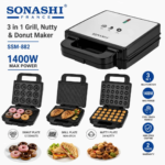 Appareil Multifonction 3-en-1 Sonashi SSM-882 – Panineuse, Grill, Donuts & Nutty 1400W – Image 3