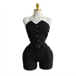 Ensemble Chic 2 Pièces (Top Bustier Boutonné & Short Ceinturé) – Image 3
