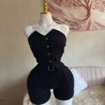 Ensemble Chic 2 Pièces (Top Bustier Boutonné & Short Ceinturé)