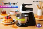 Batteur Électrique avec Bol Rotatif en Inox 3L MultiSmart MS-HM3023 300W - Robot Batteur Sur Socle 5 Vitesses avec Fouets & Crochets Inox | Palayra – Image 3