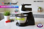 Batteur Électrique avec Bol Rotatif en Inox 3L MultiSmart MS-HM3023 300W - Robot Batteur Sur Socle 5 Vitesses avec Fouets & Crochets Inox | Palayra – Image 2