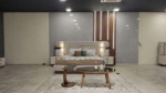 Chambre à Coucher Complète "Petra" (Panneau Mural Géométrique, Lattes Lumineuses & Design Haut de Gamme) | Palayra