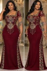 Robe Traditionnelle Moderne Style Bedroune Broderie et Franges de Perles (Modèle Héritage d'Or) | Palayra – Image 2