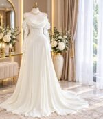 Robe de Soirée Longue Épaules Dénudées avec Corset Structuré et Manches en Dentelle (Modèle Impérial) | Palayra – Image 2
