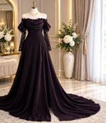 Robe de Soirée Longue Épaules Dénudées avec Corset Structuré et Manches en Dentelle (Modèle Impérial) | Palayra – Image 3