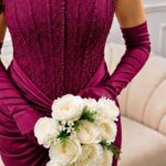 Robe de Soirée Haute Couture Corset Perlé et Gants Assortis - Tons Profonds (Modèle Élégance Royale) | Palayra