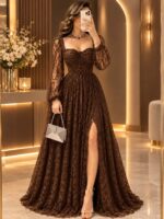 Robe Longue de Soirée en Dentelle avec Corset Lacé et Manches Longues Bouffantes (Modèle Bohème Chic) | Palayra – Image 2