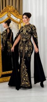 Robe Traditionnelle Moderne Style Bedroune Broderie et Franges de Perles (Modèle Héritage d'Or) | Palayra